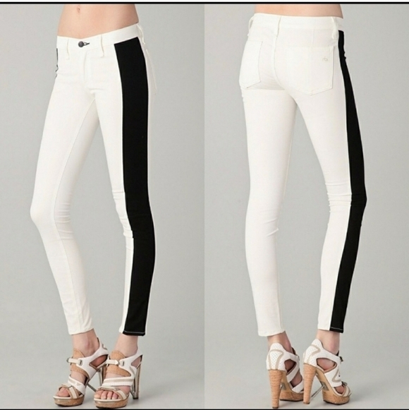 Rag & bone Mid-Rise Skinny Jeans in white with black tuxedo stripe Size 25 - Picture 4 of 14